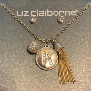 “K” boxed necklace & earring set by Liz Claiborne